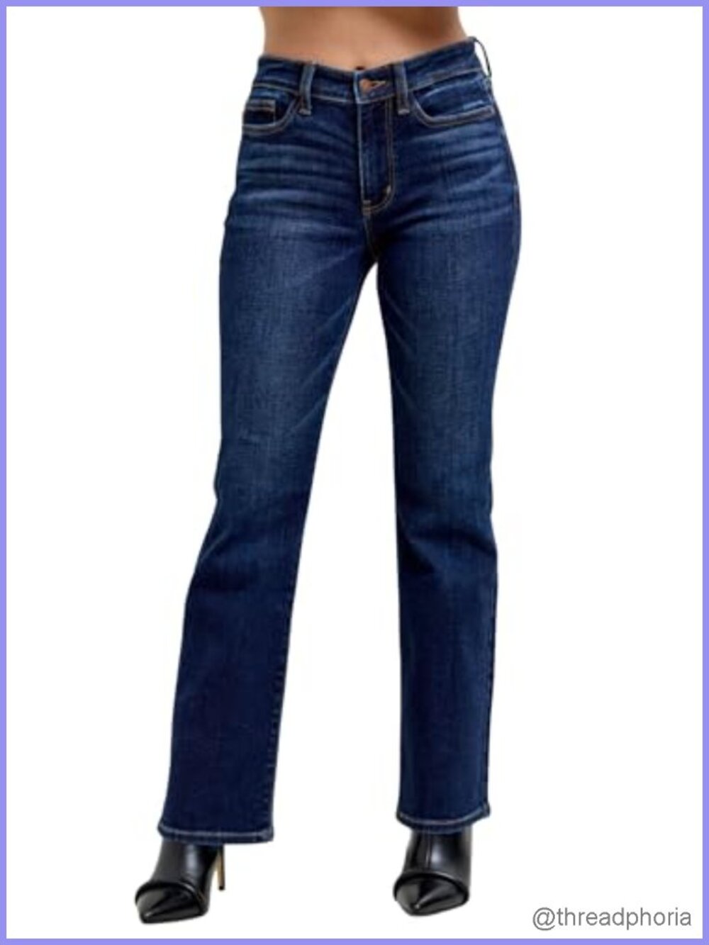 Mid Rise Dark Wash Classic Bootcut Petite Jeans 29 Inseam Stretchy Denim